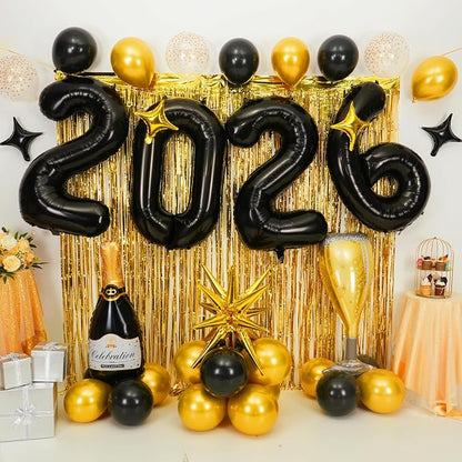 Black 2026 Balloons, 40 Inch Number 2026 Black Foil Balloons, Champagne Bottle - Image 4
