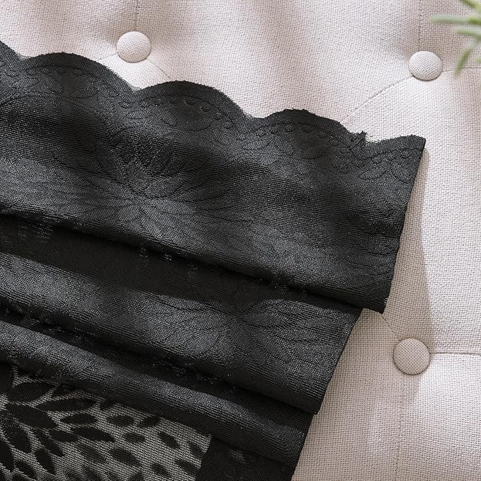 MIULEE Black Floral Lace Curtains 2 Panels, Light Filtering Rod Pocket Panels - Image 5