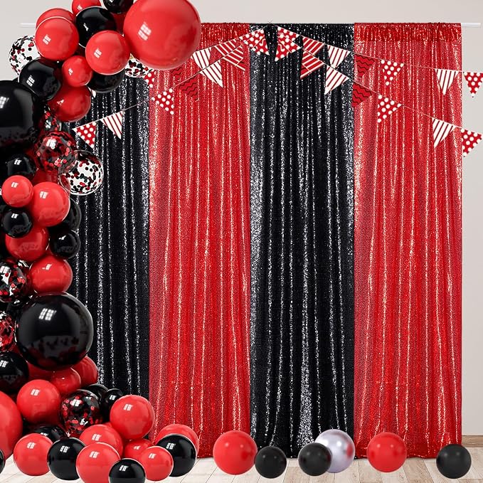 Poise3EHome Red Sequin Backdrop Curtains, 4 Panels 2FTx8FT Glitter Background - Image 2