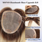 HAIRCUBE Hair Toppers 100% Real Human Hair,Ombre Blonde with Brown Highlight, 5.5"*5"MONO Large Base, 56g Hand-moven Real Human HairToppers for Women with ThinningHair