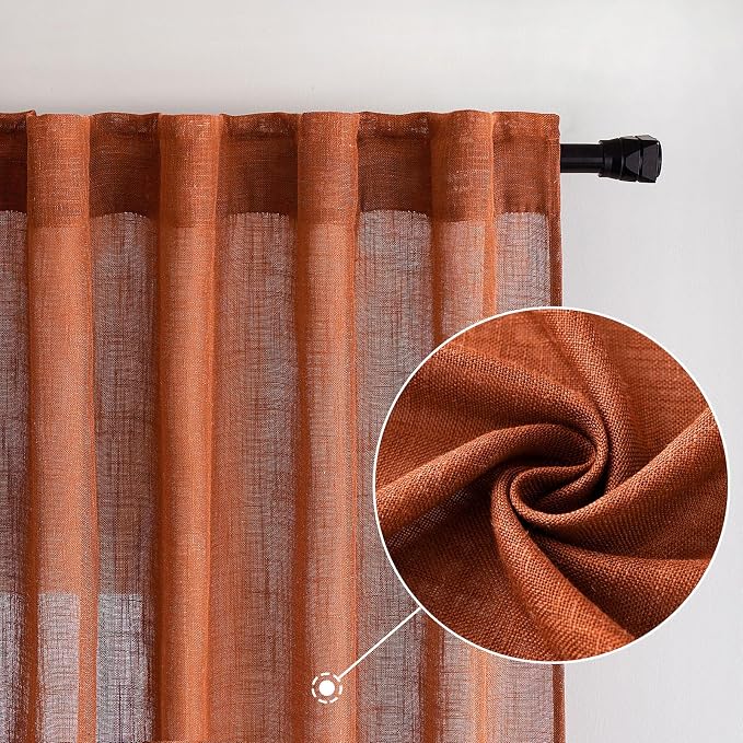MIULEE Rust Fall Linen Curtains 52x96 Inch 2 Panels - Image 7