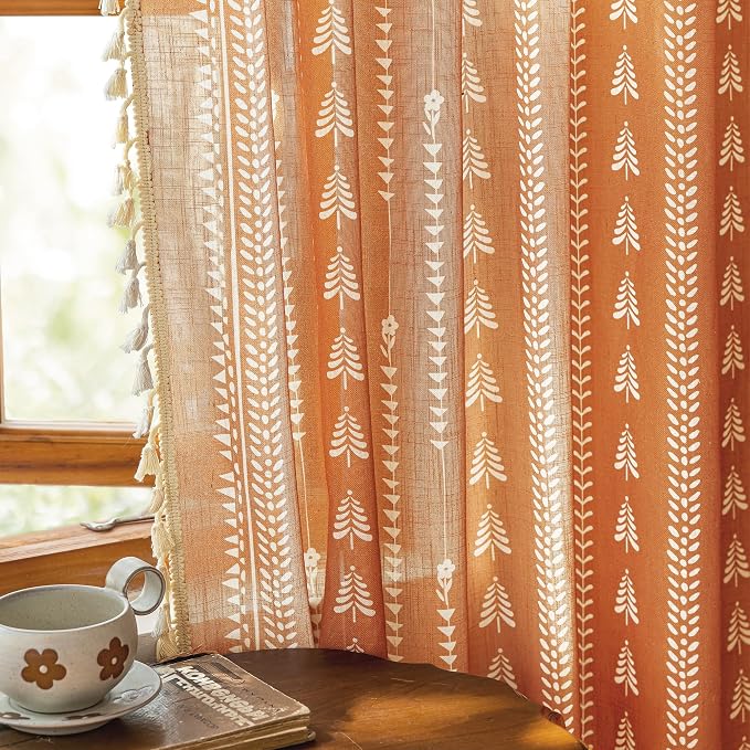 Boho Burnt Orange Curtains - Image 8