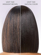 LUVME HAIR 10 Inch Yaki Straight Bob Wig with Bangs Human Hair Glueless HD Lace Bob Wig with Brown Highlights, Ready to Go Short Wigs For Women 180 Density (Breathable Cap)
