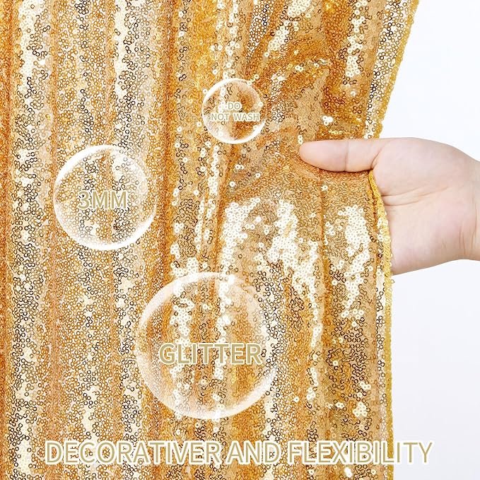 Gold Curtains Backrop for Wedding Parties: 3ftx8ft Gold Sequin Backdrop | 2 - Image 2