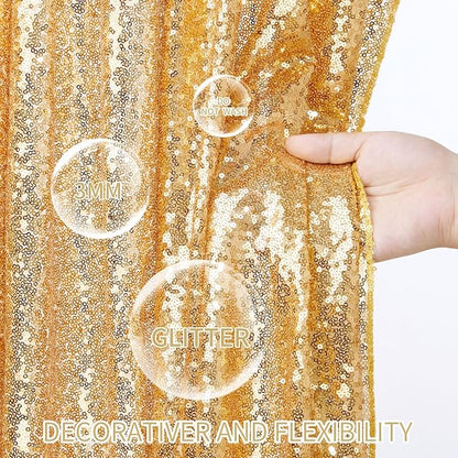Gold Curtains Backrop for Wedding Parties: 3ftx8ft Gold Sequin Backdrop | 2 - Image 2