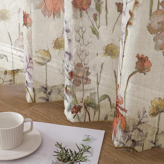 Crushed Sheer Kitchen Cafe Curtains Tiers 24 Inch Length 2 Panels, Printed - Image 6