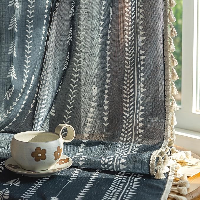 Boho Dark Grey Curtains 63 inch Long - Image 6