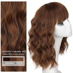 Nnzes Short Wavy Bob Wig with Bangs for Women Shoulder Length Curly Soft Chestnut Caramel Mix Synthetic Heat-Resistant Fiber Hair for Daily & Party Use