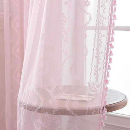 WAZZIO Boho Lace Curtains 84 Inch 2 Panels -Sheer Panel Drape Floral Pattern & - Image 7