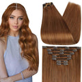 Full Shine Human Hair Extensions Clip ins Auburn Clip in Hair Extensions Real Human Hair Strawberry Blonde Straight Invisible Remy Hair 22 Inch 7 Pcs 120 G