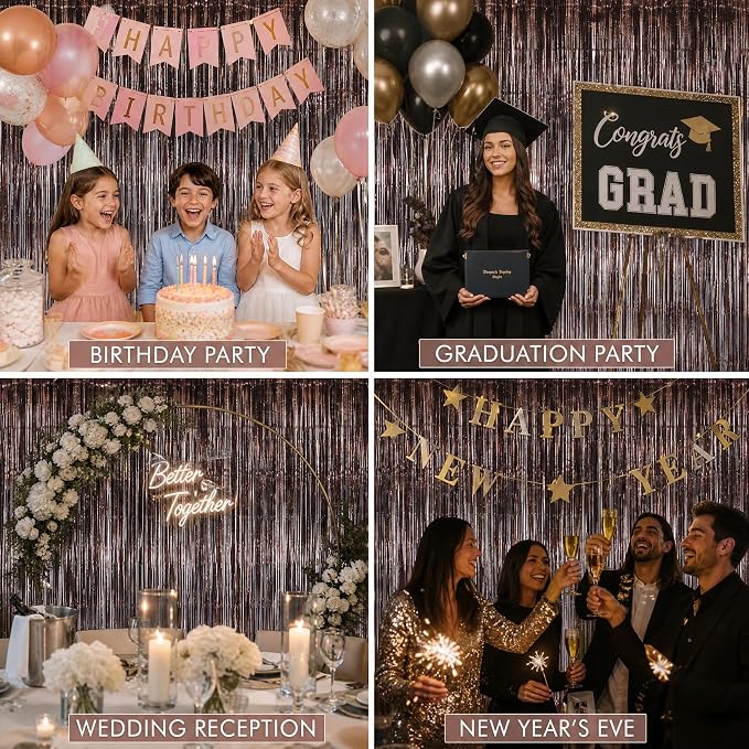 2PCS Coffee Foil Fringe Backdrop Curtains, Fringe Backdrop - Image 6