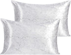 NTBAY 2 Pack Satin Standard Pillowcases for Hair and Skin, Luxurious and Silky Marbling Printed Pillow Cases with Envelope Closure, 20x26 Inches, White