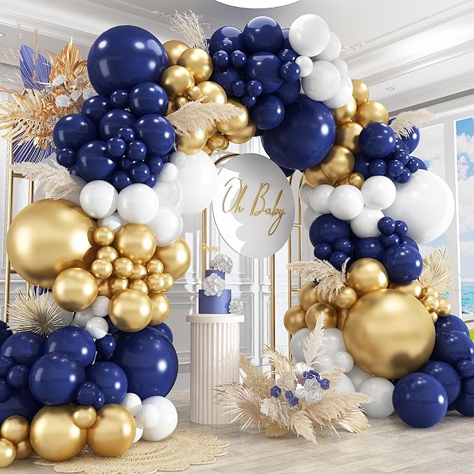 412Pcs Navy Blue and Gold Balloons Arch Garland Kit, 5 10 12 18 inch gold and by PAXILE
