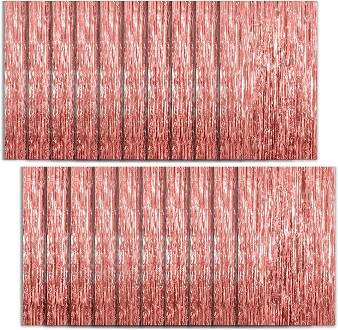 20 Pack Foil Curtain Backdrop Rose Gold Metallic Tinsel Foil Fringe Curtains by KEJ