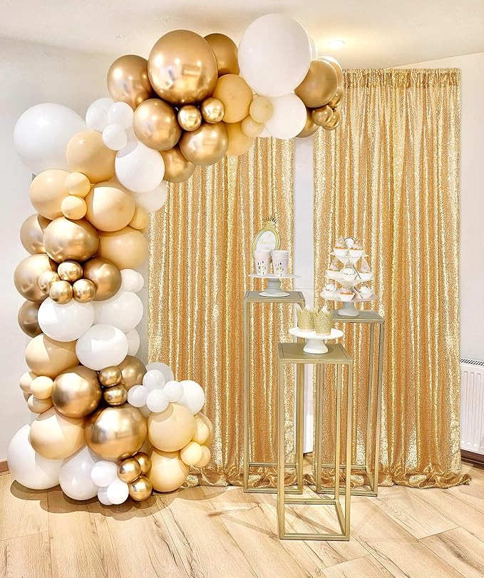 Sequin Backdrop Gold Curtains 4 Pcs 2ftx8ft Glitter Shimmer Fabric | Sparkly - Image 6