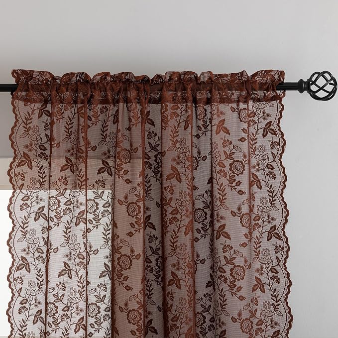 FINECITY Chestnut Brown Lace Curtains - Image 3