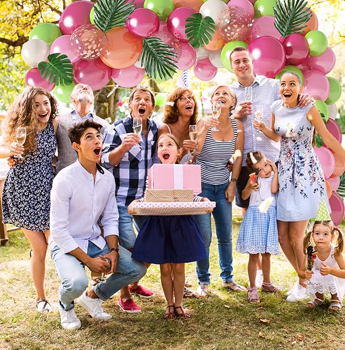 117Pcs Tropical Balloons Arch Garland Kit Luau Party Decorations | Hot Pink - Image 4