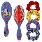 LUV HER Disney Princess Snow White Hair Accessory Set – 5 Pieces: 1 Detangling 9-inch Hairbrush & 4 Scrunchies, Elastic Hair Ties, Ages 3+