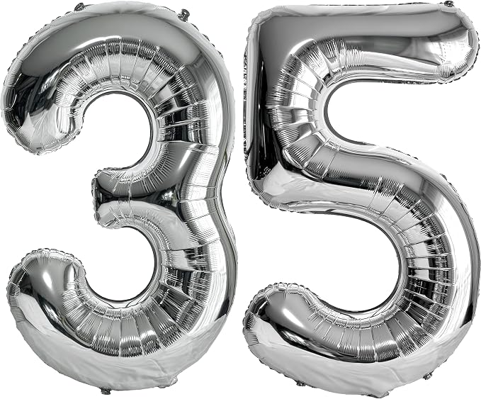FIROMI 35 Number Balloons Silver Big Foil Mylar 53 Balloon Numbers 40 inch | by Firomi