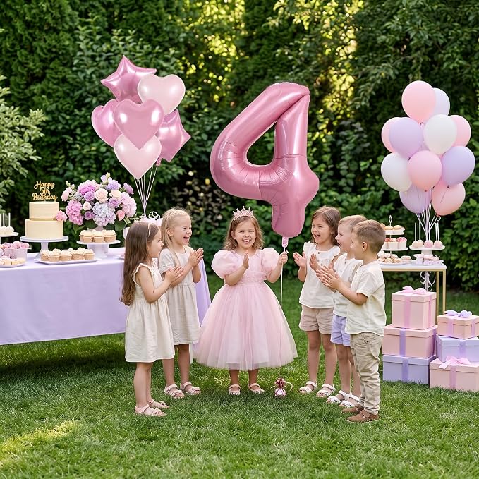 TONIFUL 4th Birthday Balloons Kit 40 Inch Pink Large Number 4 Foil Balloon | - Image 4