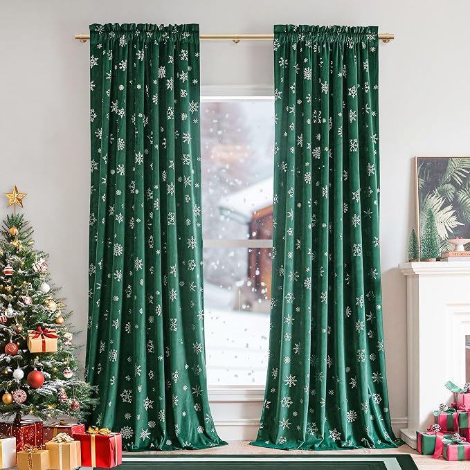 Beauoop Christmas Green Velvet Curtains - Image 6