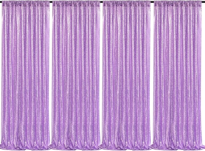 Lavender Sequin Backdrop Drapes 4 Panels 2FTx8FT Glitter Backdrop Curtains | by QueenDream