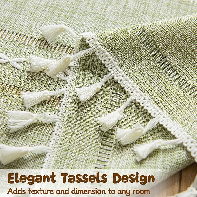 Sutuo Home Green Boho Curtain 52W x 36L inch White Striped Light Filtering - Image 4