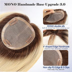 HAIRCUBE Hair Toppers for Women 100% Real Human Hair, Ombre Blonde with Brown Highlight, 6"*5.5"MONO Large Base,65g Hand-moven Real Human HairToppers for Women with ThinningHair