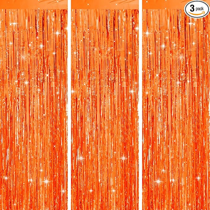jijAcraft Orange Tinsel Foil Fringe Curtain, 3 Pack 3.2x6.5 Feet Orange Tinsel by jijAcraft