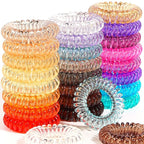 DED Transparent Spiral No Crease Coil Ponytail Holders, 24 Pcs Waterproof Elastic Hair Accessories for Women and Girls, All Hair Types
