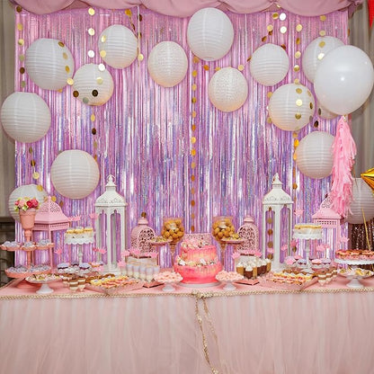 Crosize 2 Pack Laser Pink Party Streamers Backdrop, 3.3 x 9.9 ft | Tinsel Foil - Image 4