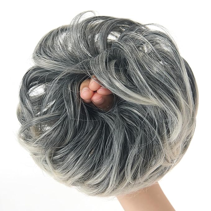 Large Messy Bun Hair Piece Curly Synthetic Extensions Scrunchies Fake Chignon Updo Hairpieces for Women Light Gray