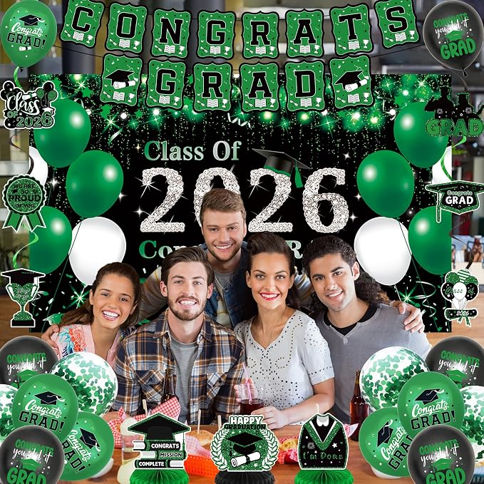 DARUNAXY Green Graduation Party Decorations, 2026 Congrats Grad Honeycomb - Image 7