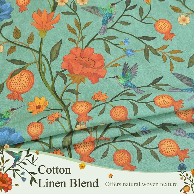 72 Inch Boho Floral Curtains Tropical Bird Print Linen Semi Sheer Window Drapes - Image 4