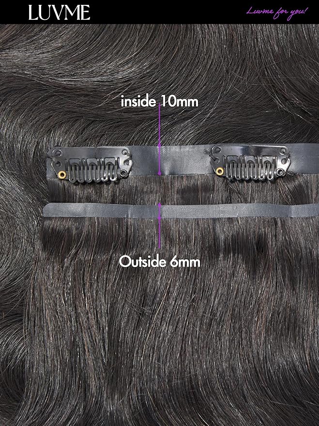 LUVME Body Wave Seamless 2 Pack 220g 14Pcs Clip in Hair Extensions Full Max with 22inch Remy Human Hair Extensions, Natural Black 100% Real Soft Hair