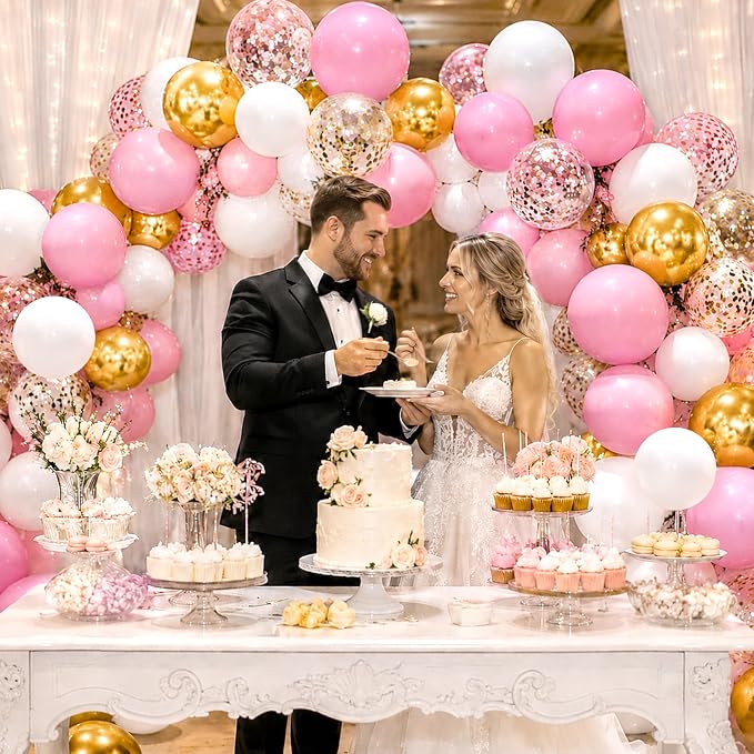 60Pcs Pink Gold Confetti Latex Balloons Kit, 12 Inch Pink White Gold Helium - Image 2