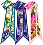Skinny Scarf 3 Pack for Women – Bag Scarf, Silk Hair Scarves (Original Prints, Premium Twill, 3 Designs)