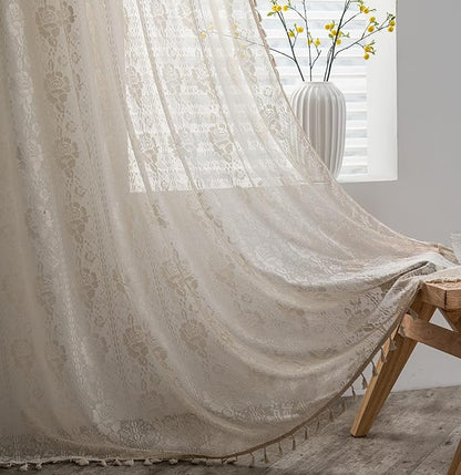 Sutuo Home Boho Sheer Curtains for Nursery Bedroom Kitchen, Bohemian Lace by SutuoHome
