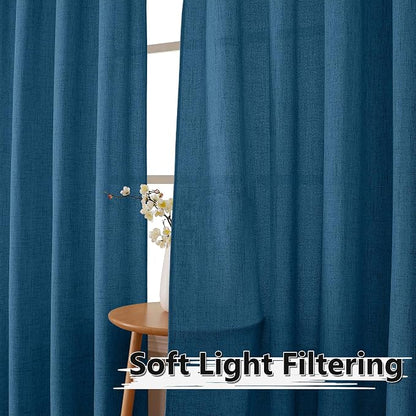 Tollpiz Linen Curtains Living Room Rod Pocket Semi Sheer Curtain Burlap Light - Image 2