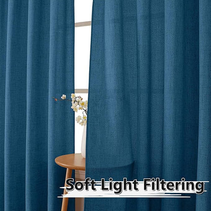 Tollpiz Linen Curtains Bedroom Rod Pocket Semi Sheer Curtain Burlap Light - Image 2