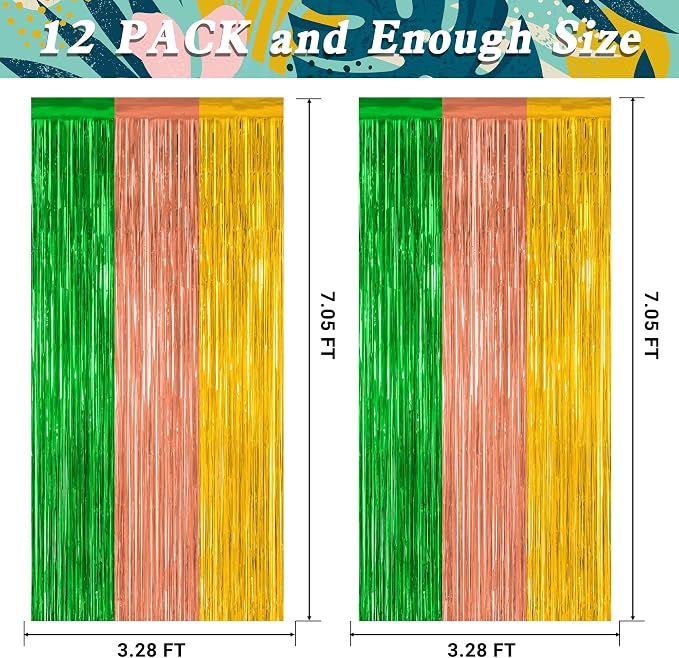 ZATAYE 12 Pack Green Brown Yellow Hawaiian Luau Foil Curtain Decorations | - Image 2