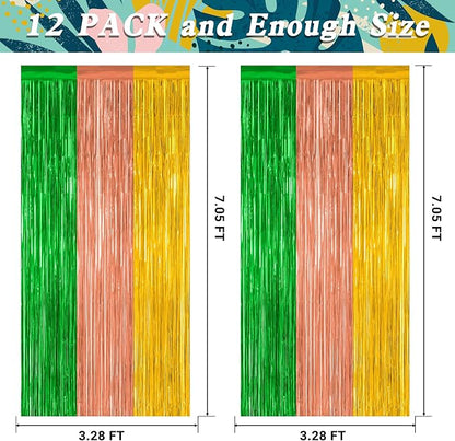 ZATAYE 12 Pack Green Brown Yellow Hawaiian Luau Foil Curtain Decorations | - Image 2