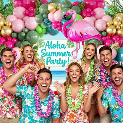 146Pcs Tropical Flamingo Balloon Arch Garland Kit, Hot Pink Dark Green Light - Image 6