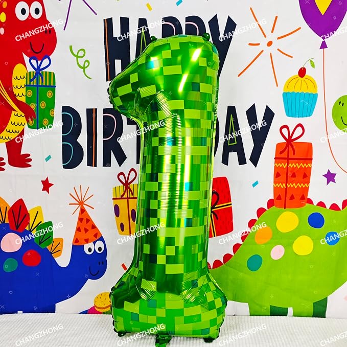40 inch giant Green pixel miner game number 7 balloon | Large mining theme foil - Image 6