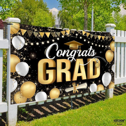 KatchOn Black and Gold Congrats Grad Banner 72x44 Inch | Graduation Decorations - Image 9