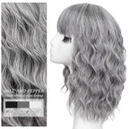 Nnzes Short Wavy Bob Wig with Bangs for Women Shoulder Length Curly Salt-and-Pepper Synthetic Heat-Resistant Fiber Hair for Daily & Party Use