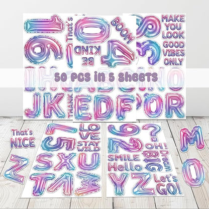 50 Pcs Balloon Letter Stickers Cute Alphabet Vinyl Decal Custom Phrase Sticker - Image 2