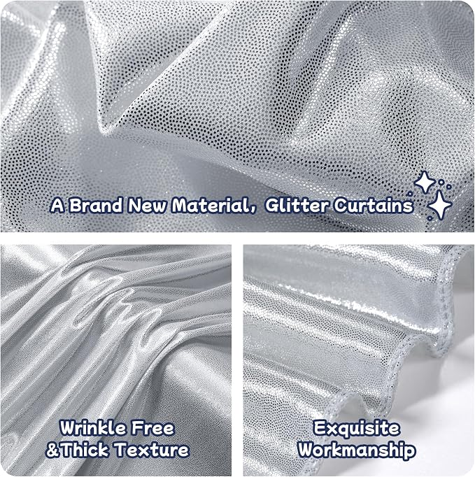 10ftx10ft Sequin Silver Backdrop Curtain Panels - Image 3