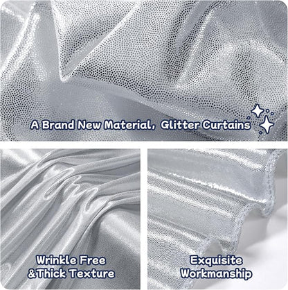 10ftx10ft Sequin Silver Backdrop Curtain Panels - Image 3