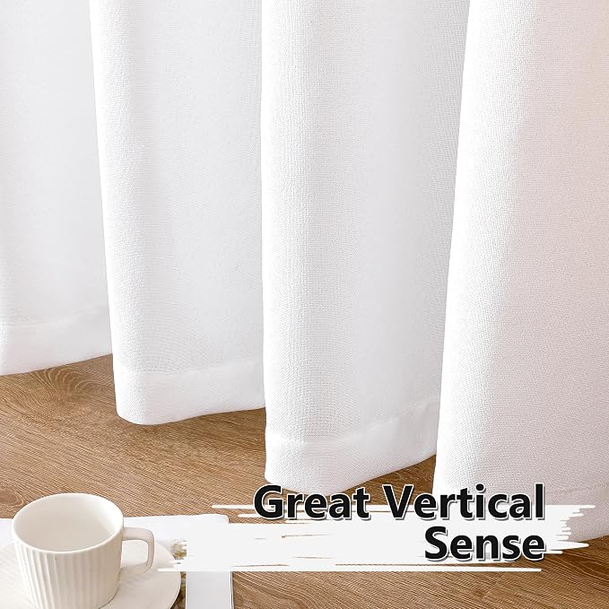 Tollpiz Short Linen Curtain Bedroom Rod Pocket Semi Sheer Curtains Burlap Light - Image 4